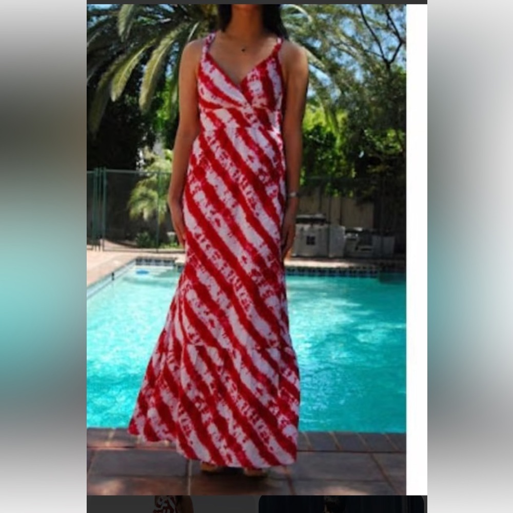 Calypso St. Barth Red and White Tie-Dye Dress